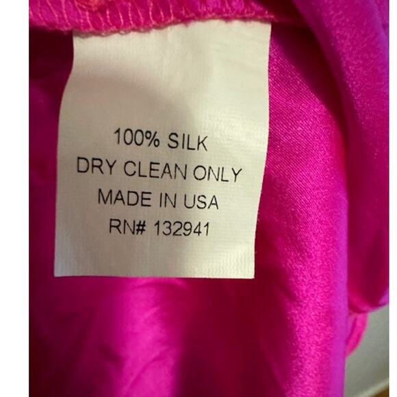 Amanda Uprichard Silk Tiered Ruffle Sleeve Fuchsia Shift Dress M - Picture 3 of 6